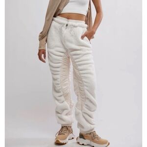 New Free People Sundown Fleece Joggers Wide Leg Pants FP Movement Ivory Small